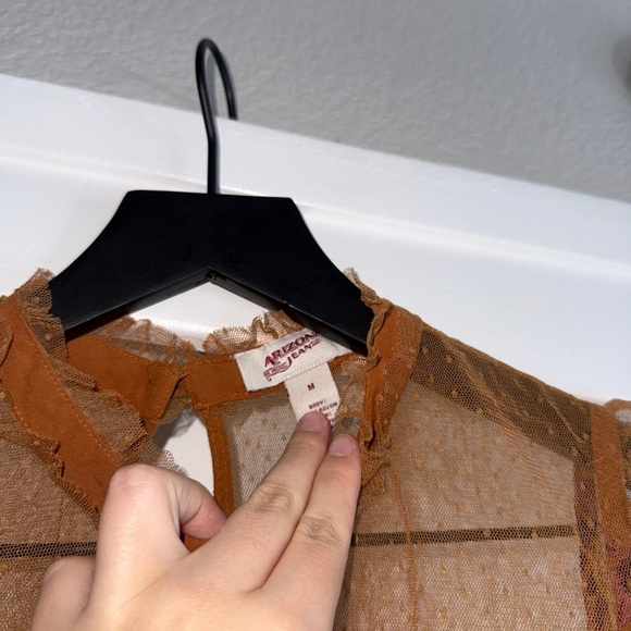 2/$15 Arizona Jean Company Floral Mesh Blouse - Brown - Picture 2 of 3